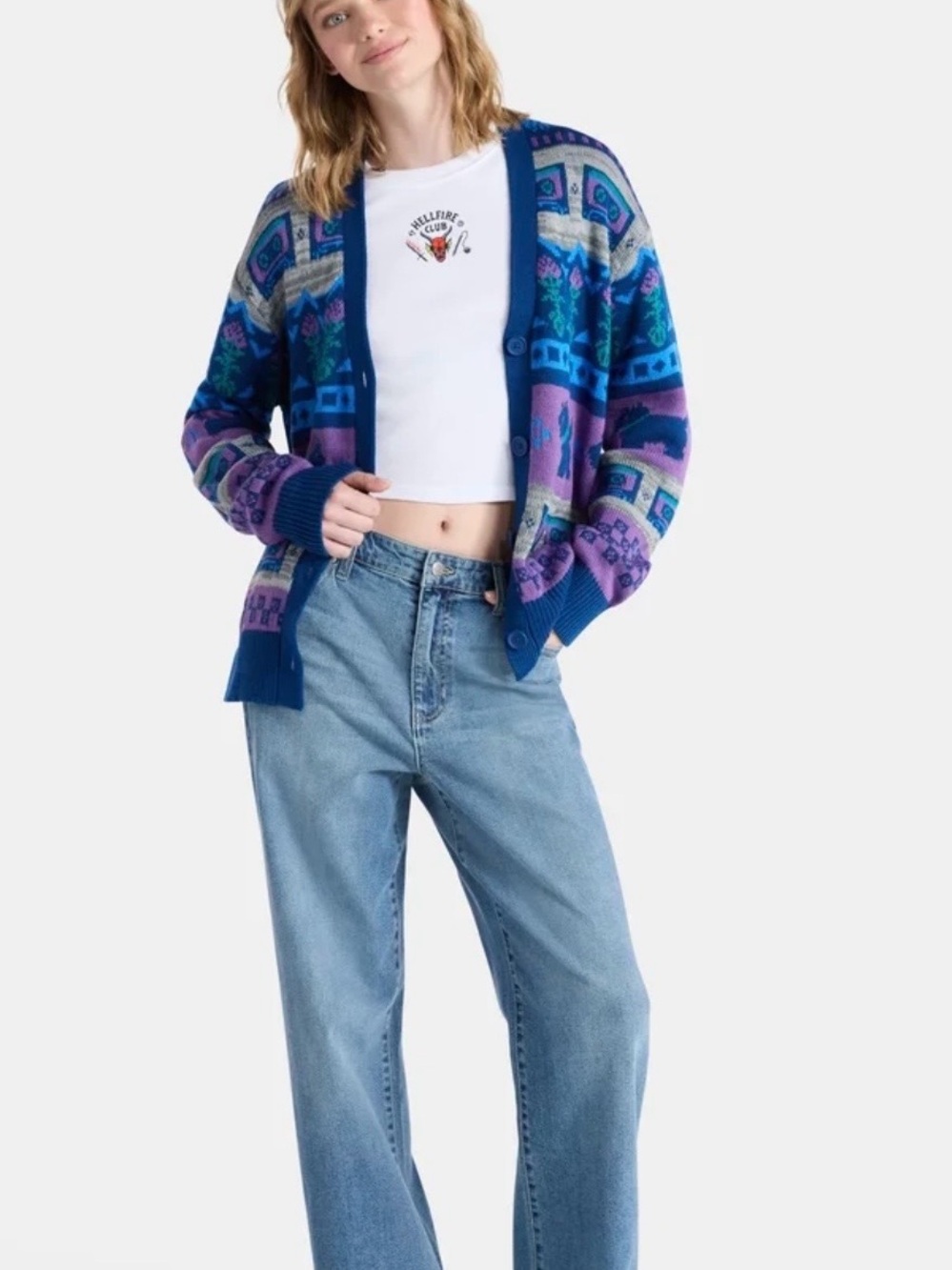 Navy Multicolor Patterned Women's Cardigan Sweater